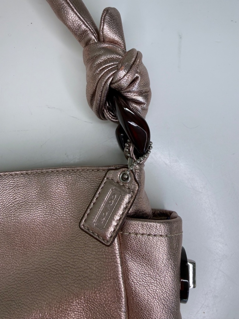 Rare! 2010 Era Coach Rose Gold Mini Hobo Leather Handbag with Tortoise Shell - Picture 6 of 10